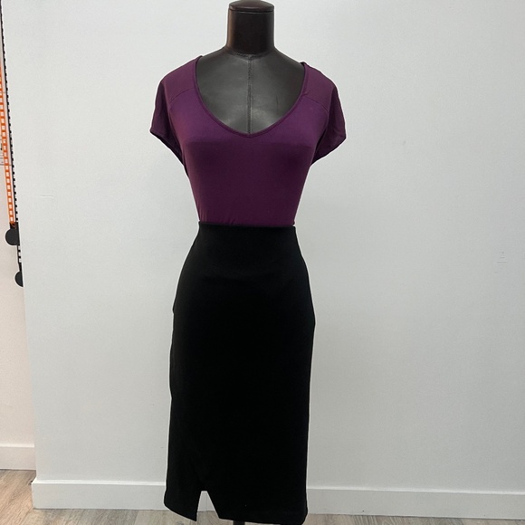 Plum & Black Colorblock Sheath Dress | Workwear Pencil Skirt Style - Picture 1 of 4